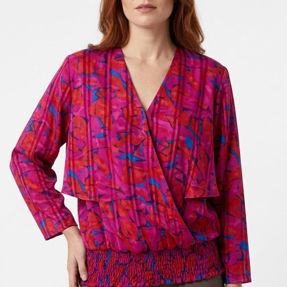 Smart Woman Geometric Dolman  Blouson Blouse Women See Measurements